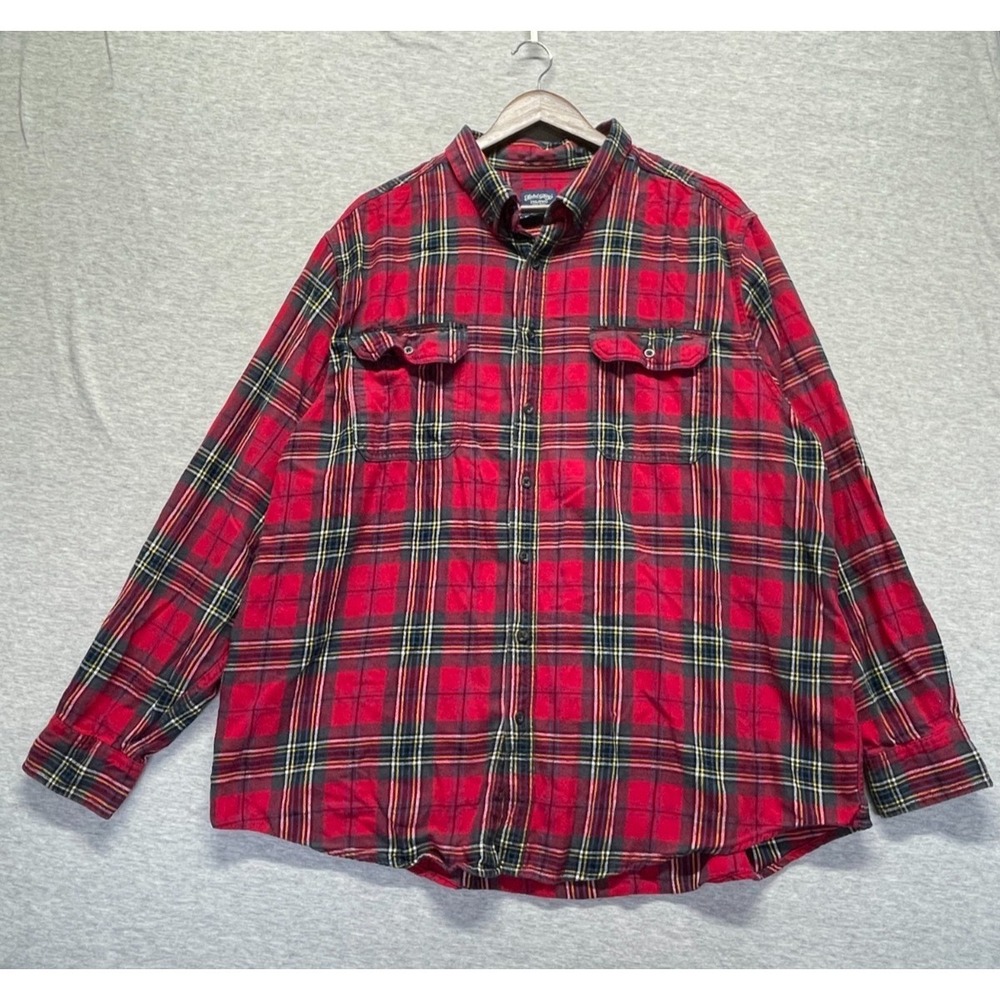 Faded Glory Flannel Shirt Men 2XL Multi Plaid Flap Pockets Loose Fit Button Down